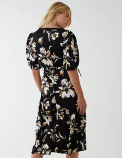 Wrap Front Tier Hem Midi Dress -Moda Ulla Shop NL222913 BLACK 165