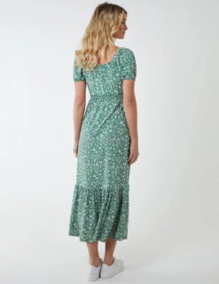 Shirred Milkmaid Sweetheart Midi Dress -Moda Ulla Shop NL233827 JADE 3658