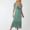 Shirred Milkmaid Sweetheart Midi Dress -Moda Ulla Shop NL233827 JADE 3671