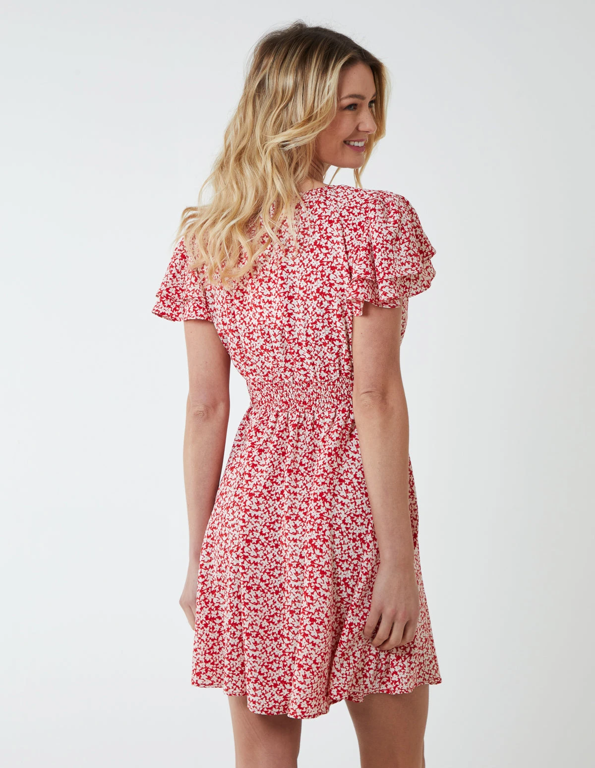 Double Ruffle Empire Shirred Mini Dress 6 Double Ruffle Empire Shirred Mini Dress - Image 4