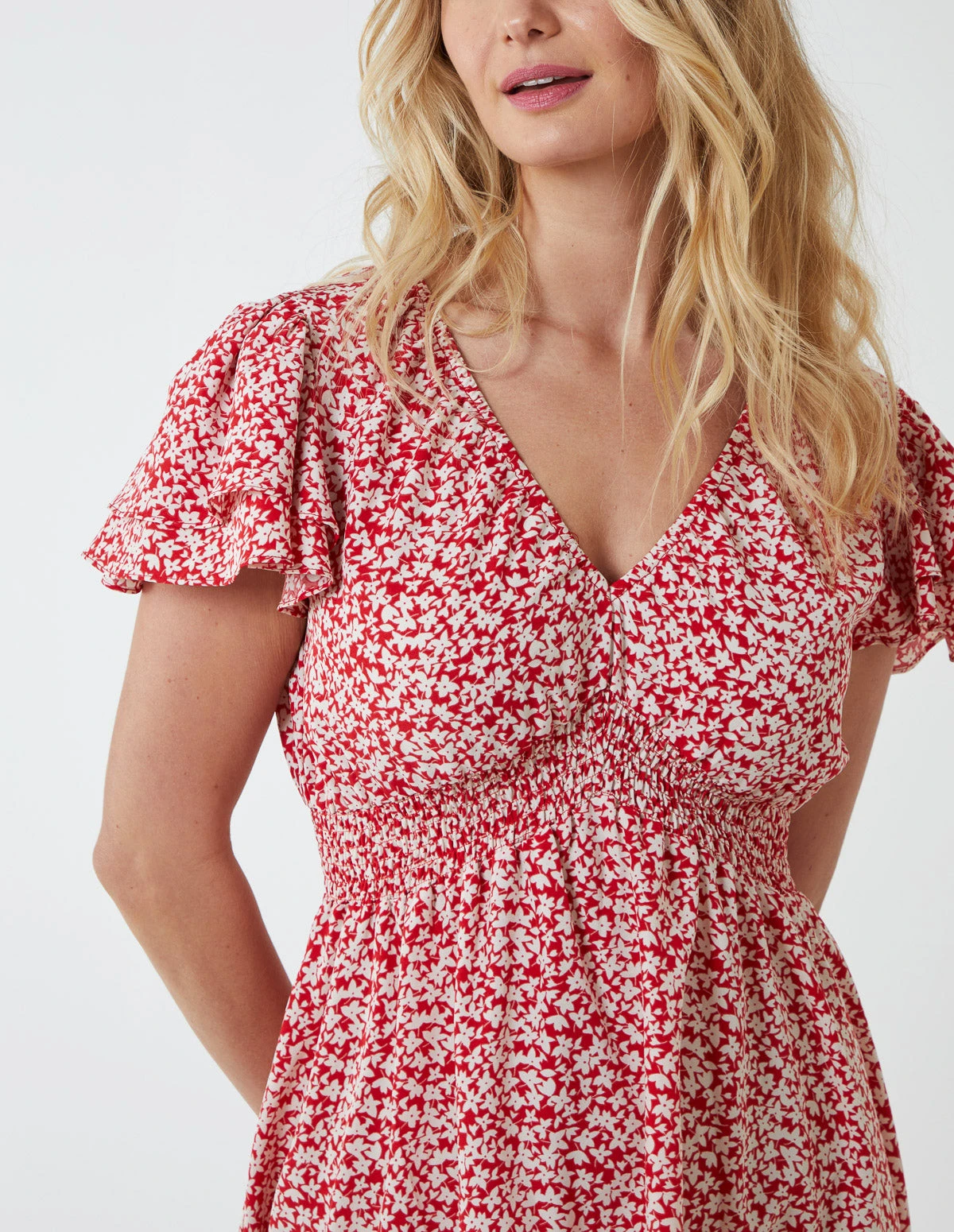 Double Ruffle Empire Shirred Mini Dress 5 Double Ruffle Empire Shirred Mini Dress - Image 3