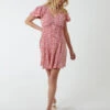 Double Ruffle Empire Shirred Mini Dress -Moda Ulla Shop NL233921 RED 3464