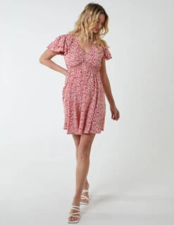 Double Ruffle Empire Shirred Mini Dress