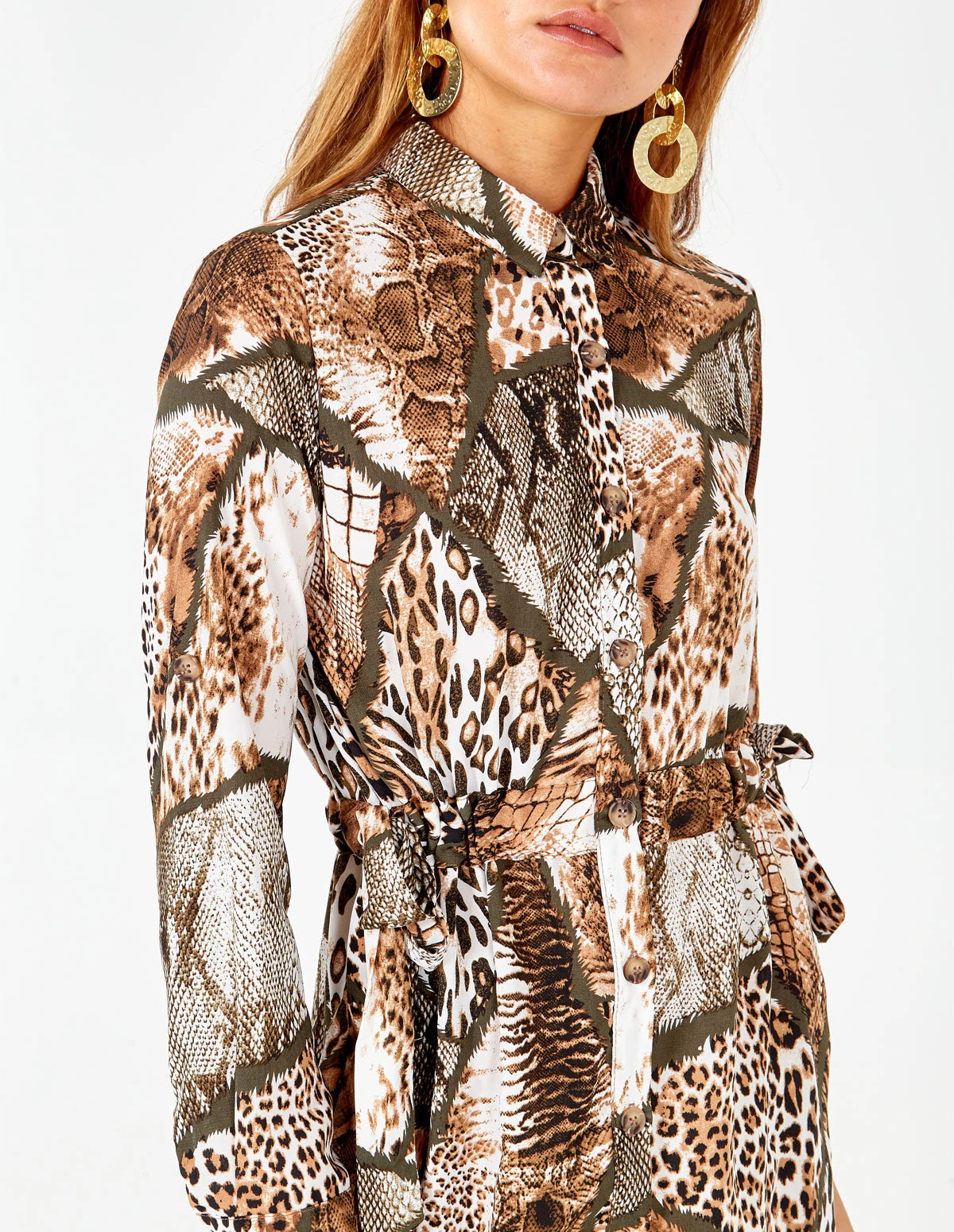 Tie Detail Button Front Brown Dress 4 Tie Detail Button Front Brown Dress - Image 2