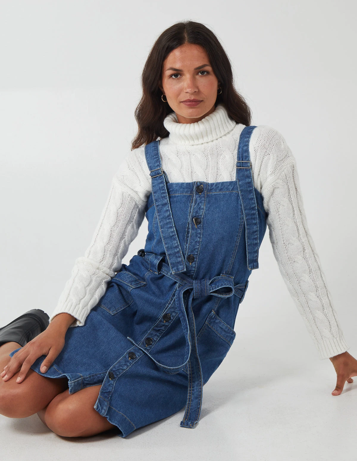 Button Front Pocket Denim Midi Dress 3 Button Front Pocket Denim Midi Dress