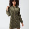 Long Sleeve Front Zip Cord Dress
