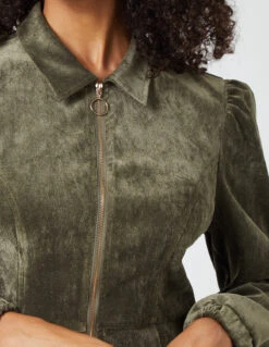 Long Sleeve Front Zip Cord Dress -Moda Ulla Shop NL9863BV056 58731