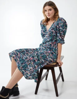 3/4 Puff Frill Sleeve Midi Dress -Moda Ulla Shop NL9867B0043 58747