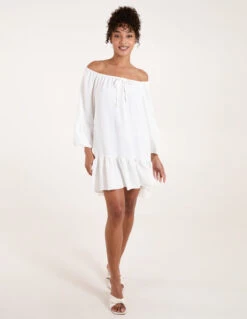 Tie Neck Tiered Tunic Dress -Moda Ulla Shop NV1832 WHITE 1