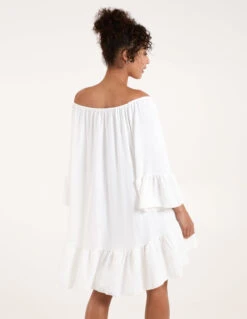 Tie Neck Tiered Tunic Dress -Moda Ulla Shop NV1832 WHITE 4