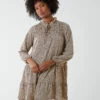Shirred Cheetah Smock Dress -Moda Ulla Shop QED2656 STONE 15012
