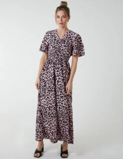 Shirred Waist Butterfly Sleeve Dress 8 Shirred Waist Butterfly Sleeve Dress -Moda Ulla Shop QED2709 PINK 29