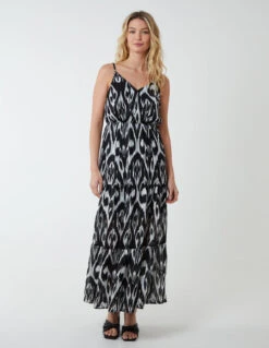 Brushed Print Wrap Dress -Moda Ulla Shop QED2756 BLACK 3714