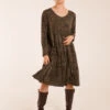 Tiered Leopard Roll Sleeve Smock Dress -Moda Ulla Shop S20737 KHAKI 2