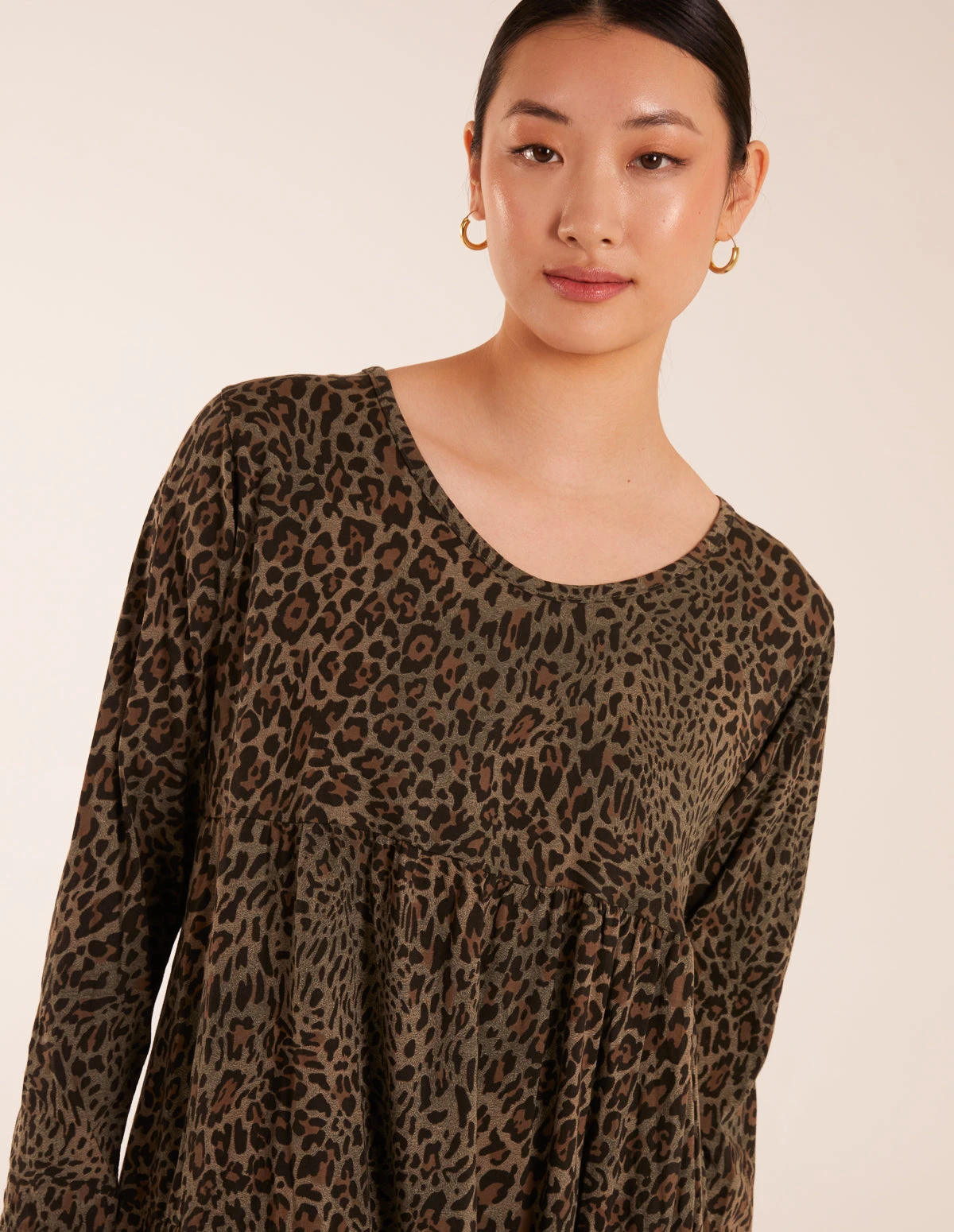 Tiered Leopard Roll Sleeve Smock Dress 5 Tiered Leopard Roll Sleeve Smock Dress - Image 3