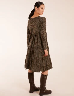 Tiered Leopard Roll Sleeve Smock Dress 9 Tiered Leopard Roll Sleeve Smock Dress -Moda Ulla Shop S20737 KHAKI 5