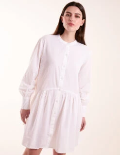 Tiered Shirt Mini Dress -Moda Ulla Shop S22086 WHITE 1263