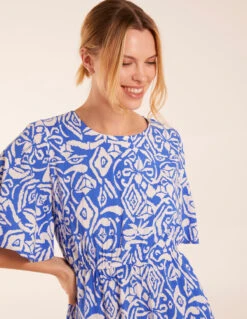 Crew Neck Aztec Tiered Mini Dress -Moda Ulla Shop S231747B002 131704