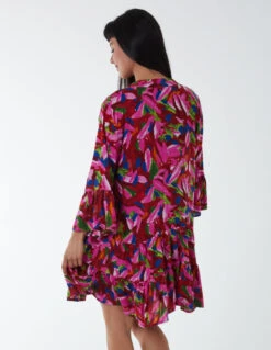 Tunic Tiered Smock Mini Dress -Moda Ulla Shop SS23234 PINK 6980