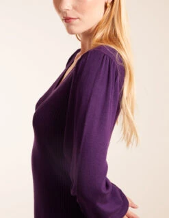 V-Neck Ribbed Bodycon Dress -Moda Ulla Shop aw23239 purple65512