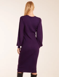 V-Neck Ribbed Bodycon Dress -Moda Ulla Shop aw23239 purple65521