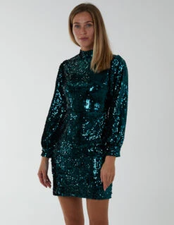 High Neck Balloon Sleeve Bodycon Dress