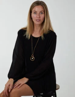 Long Sleeve Pleated Shift Dress