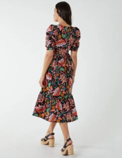 V-Neck Puff Sleeve Midi Dress -Moda Ulla Shop bv233801 black 0860