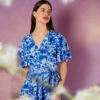 Wrap Front Tier Hem Angel Sleeve Dress -Moda Ulla Shop bv233866 blue 13983copy