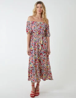 Bardot Midi Dress With Frill Hem 8 Bardot Midi Dress With Frill Hem -Moda Ulla Shop bv233877 creampattern 4275