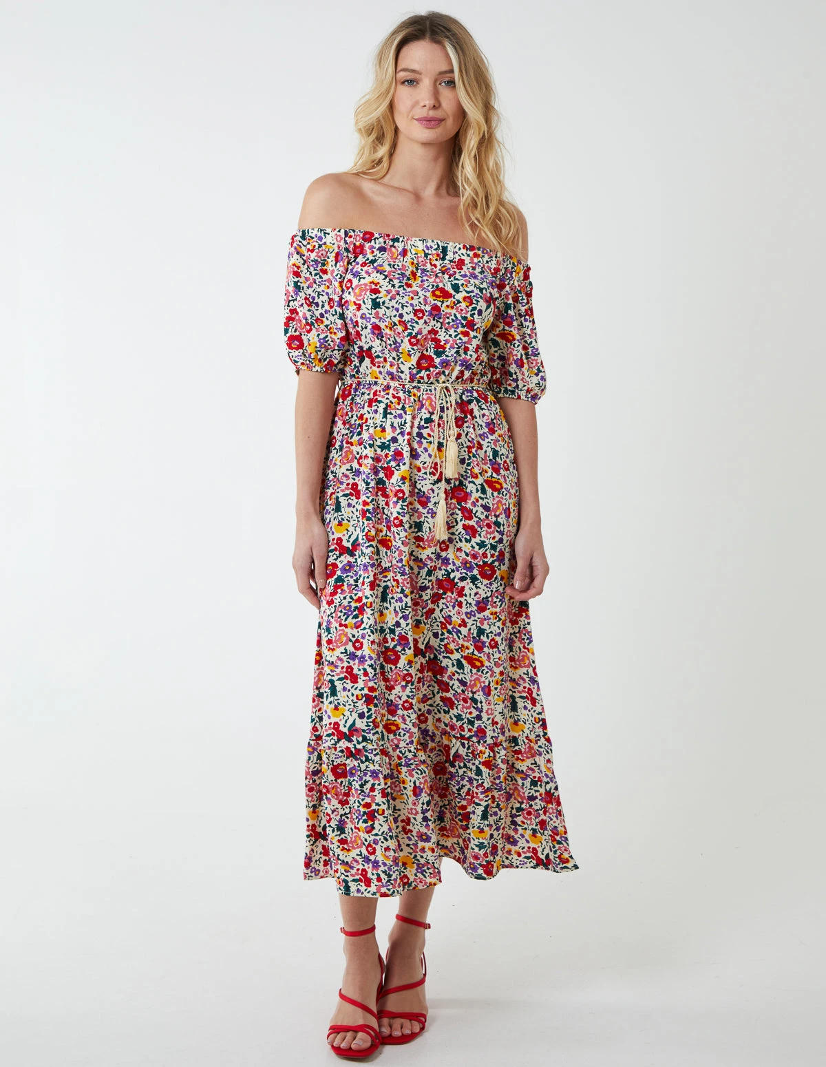 Bardot Midi Dress With Frill Hem 5 Bardot Midi Dress With Frill Hem - Image 3