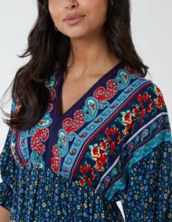 V Neck Batwing High Low Dress -Moda Ulla Shop bv233905 navy9046