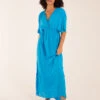Rope Detail V Neck Maxi Dress -Moda Ulla Shop bv233939 turquoise8901