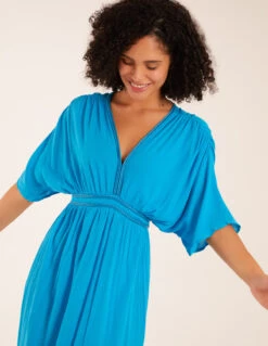 Rope Detail V Neck Maxi Dress -Moda Ulla Shop bv233939 turquoise8933