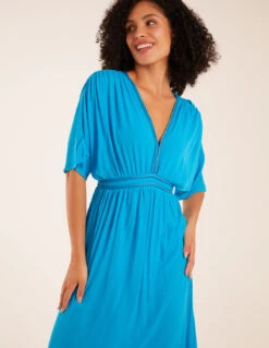 Rope Detail V Neck Maxi Dress -Moda Ulla Shop bv233939 turquoise8941