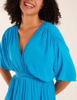 Rope Detail V Neck Maxi Dress -Moda Ulla Shop bv233939 turquoise8946