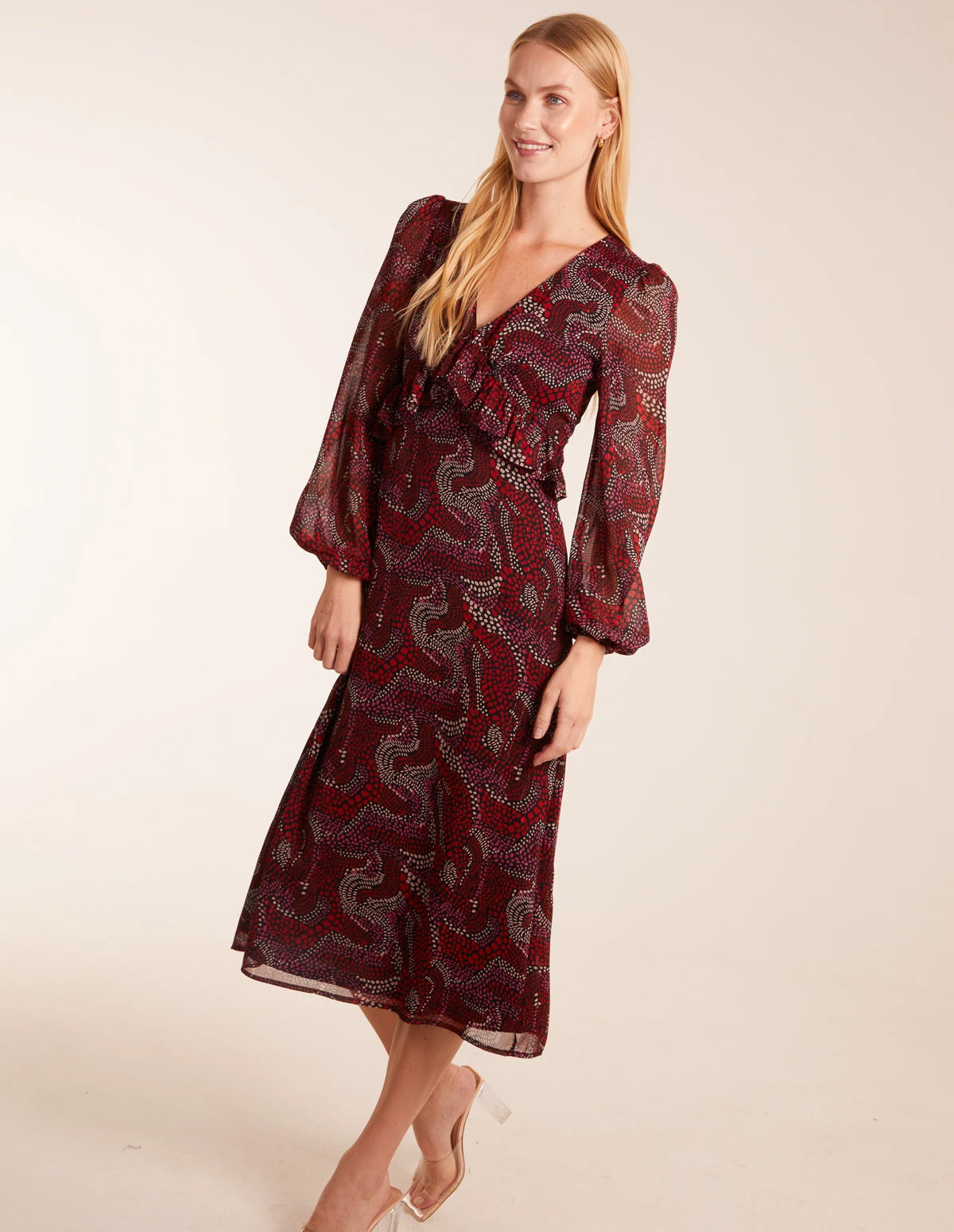 Frill Seam V Neck Midi Dress 3 Frill Seam V Neck Midi Dress