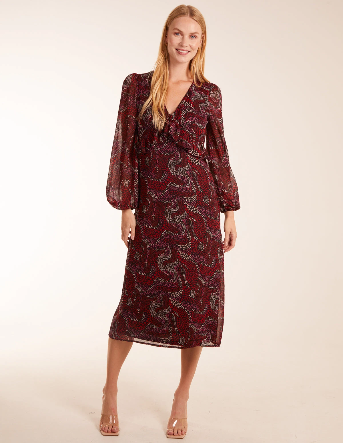 Frill Seam V Neck Midi Dress 4 Frill Seam V Neck Midi Dress - Image 2