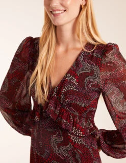 Frill Seam V Neck Midi Dress 8 Frill Seam V Neck Midi Dress -Moda Ulla Shop bv234861 red64841