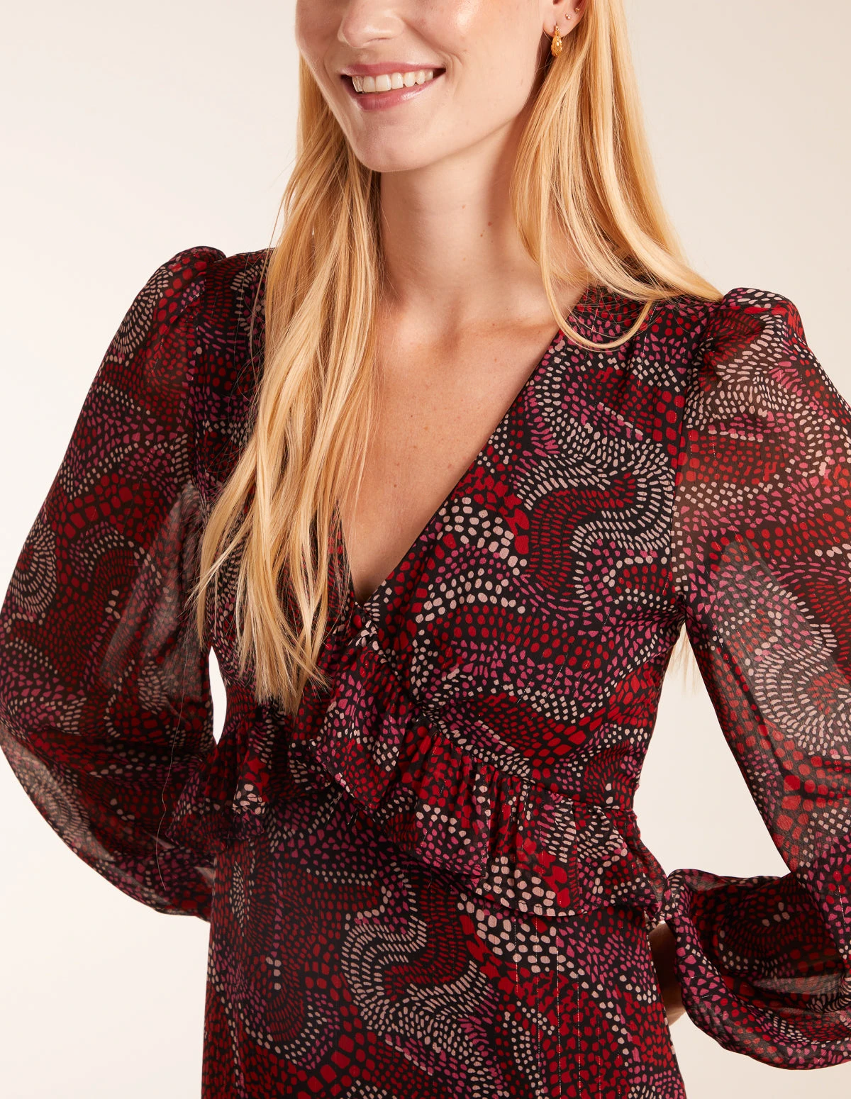 Frill Seam V Neck Midi Dress 5 Frill Seam V Neck Midi Dress - Image 3