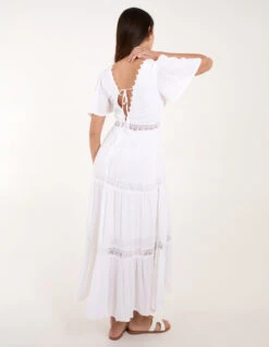 Crochet Detailing Angel Sleeve Tiered Maxi Dress -Moda Ulla Shop bv245802 white 6932