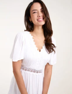 Crochet Detailing Angel Sleeve Tiered Maxi Dress -Moda Ulla Shop bv245802 white 6964