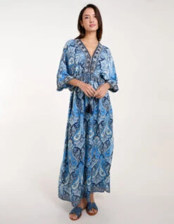 Embellished Kimono Maxi Dress -Moda Ulla Shop bv245840 blue 6744