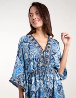 Embellished Kimono Maxi Dress -Moda Ulla Shop bv245840 blue 6765