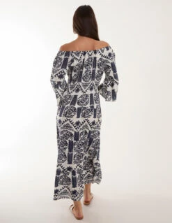 Printed Coconut Button Dress -Moda Ulla Shop bv245842 navy 18404