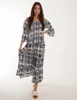 Printed Coconut Button Dress