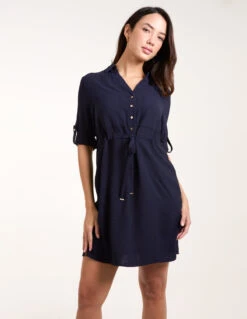 Shirt Dress With Adjustable Sleeves -Moda Ulla Shop bv245859 navy 7704
