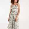 Chintz Print Elastic Smock Dress -Moda Ulla Shop bv245886 khaki 34898