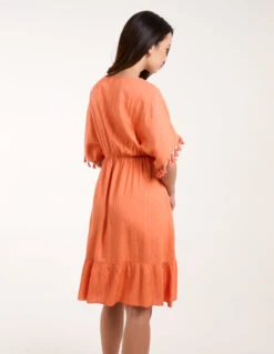 Tassel Detail V Neck Dress -Moda Ulla Shop bv245890 orange 7368