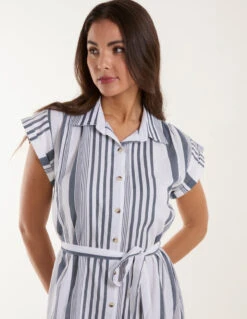 Stripe Button Front Shirt Dress -Moda Ulla Shop bv245928 whitepattern 17884